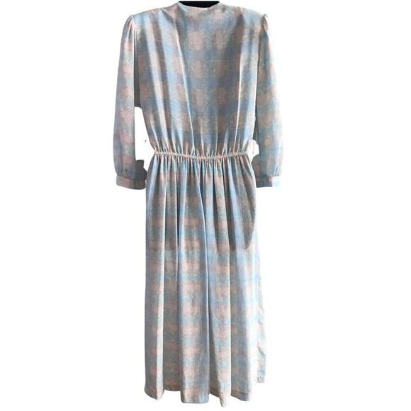 Vintage Jonathan Martin Dress, 1980s Light Blue Plaid Casual Dress Size Medium - Picture 4 of 6